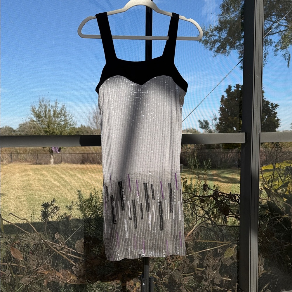 Chic Black and Gray Sequin Mini Dress